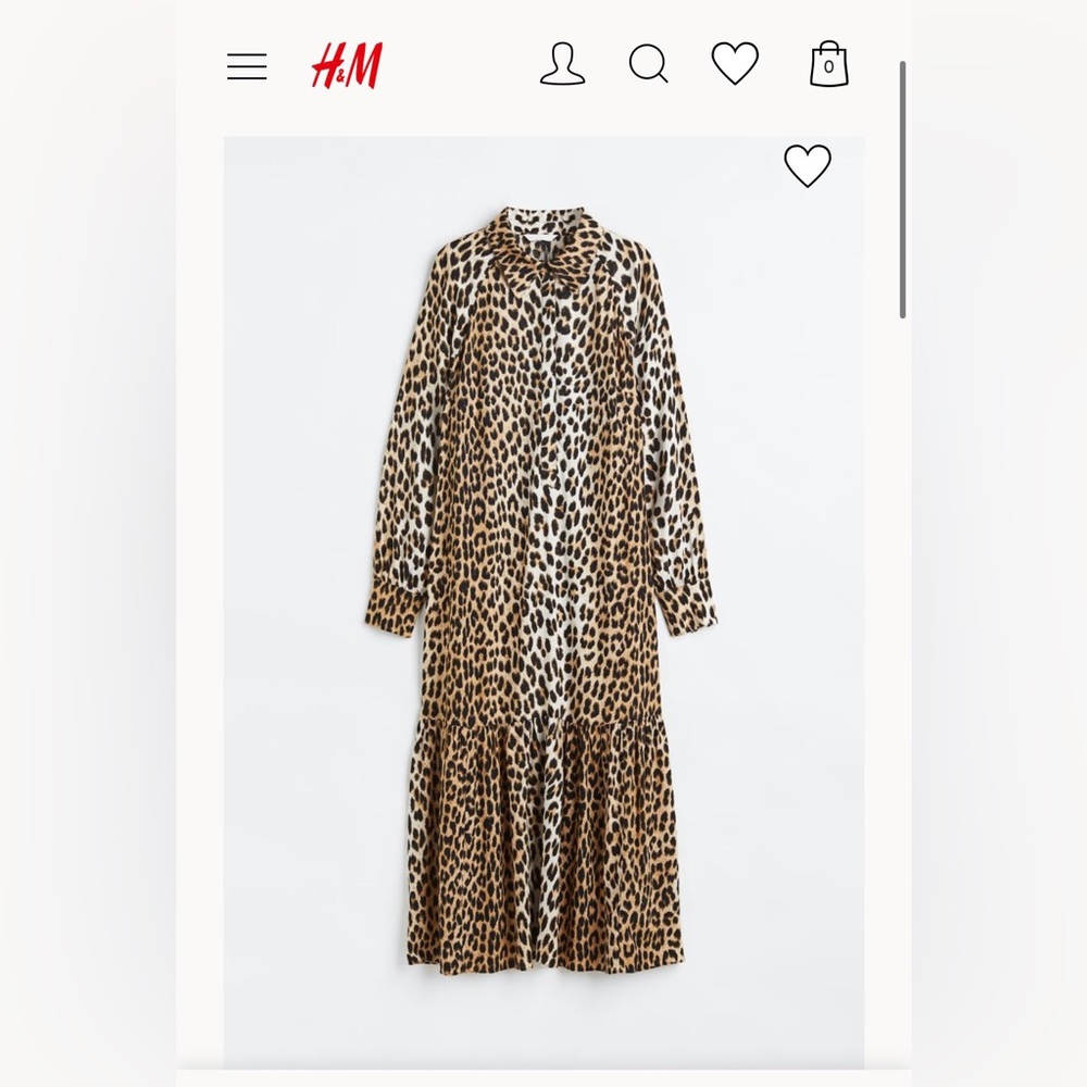 H&M Leopard Print Shirt Maxi Dress, Relaxed Fit, Size S